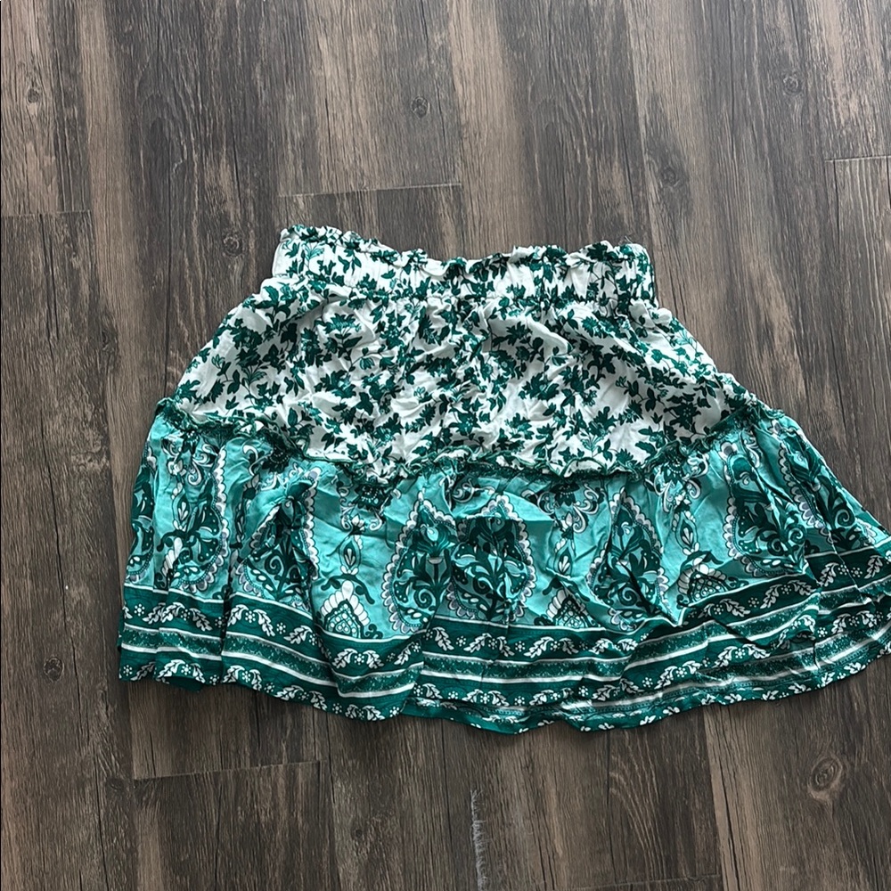 SHEIN Teal and White Floral Mini Skirt